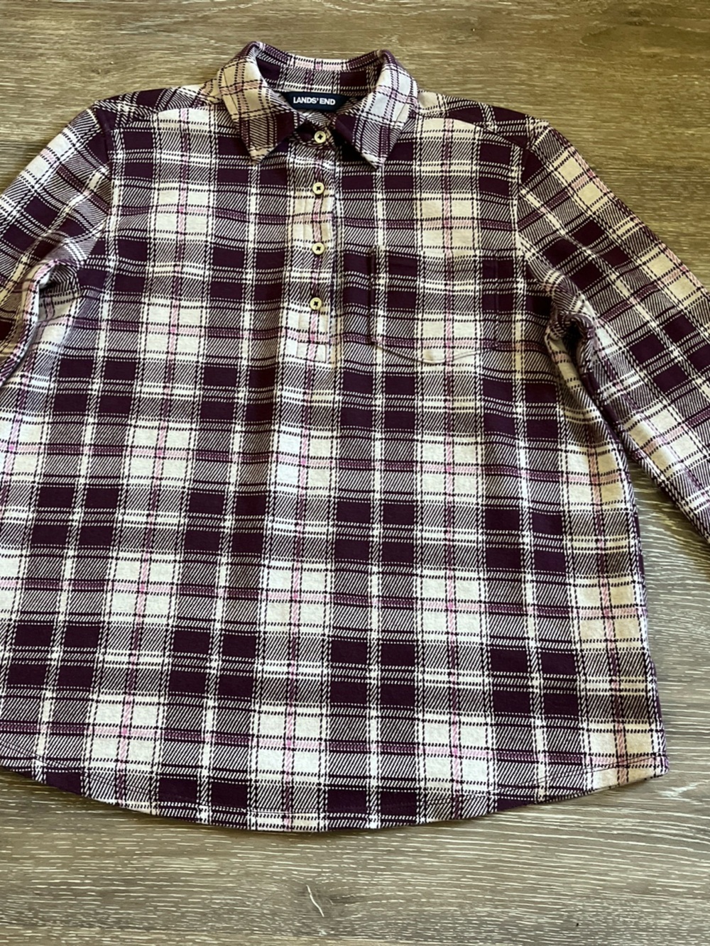 Women’s Lands' End Plaid Shirt Jacket in Burgundy pink & cream M